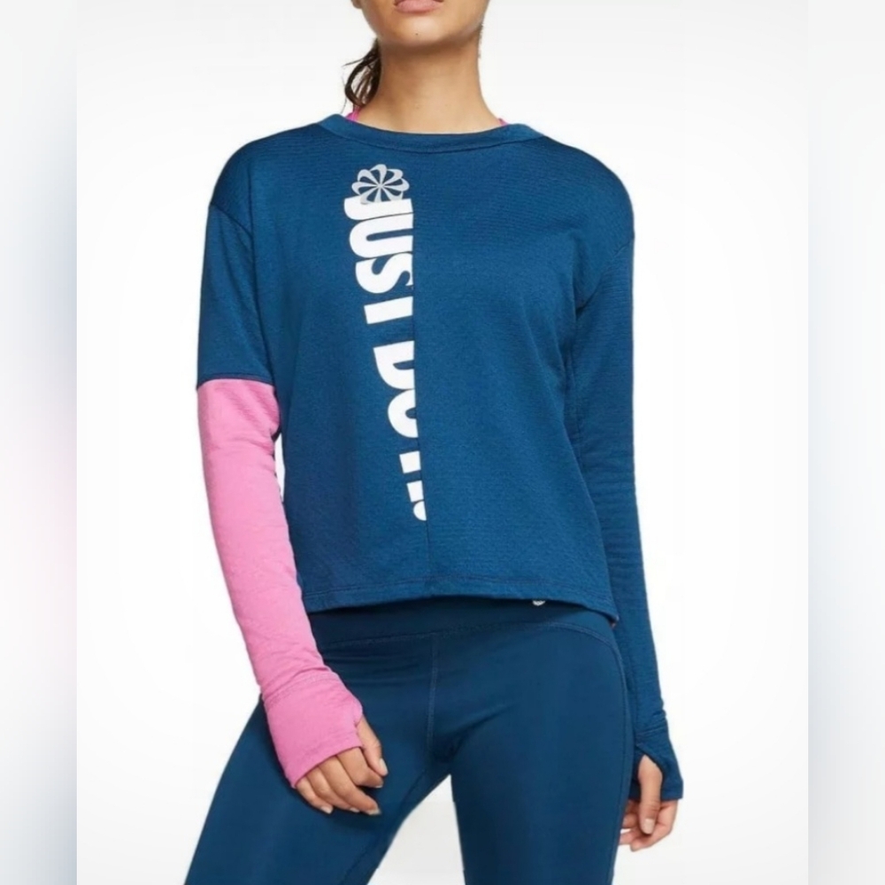 Nike Therma Sphere Icon Clash Women XS Running Top Teal Pink Long Sleeve Shirt